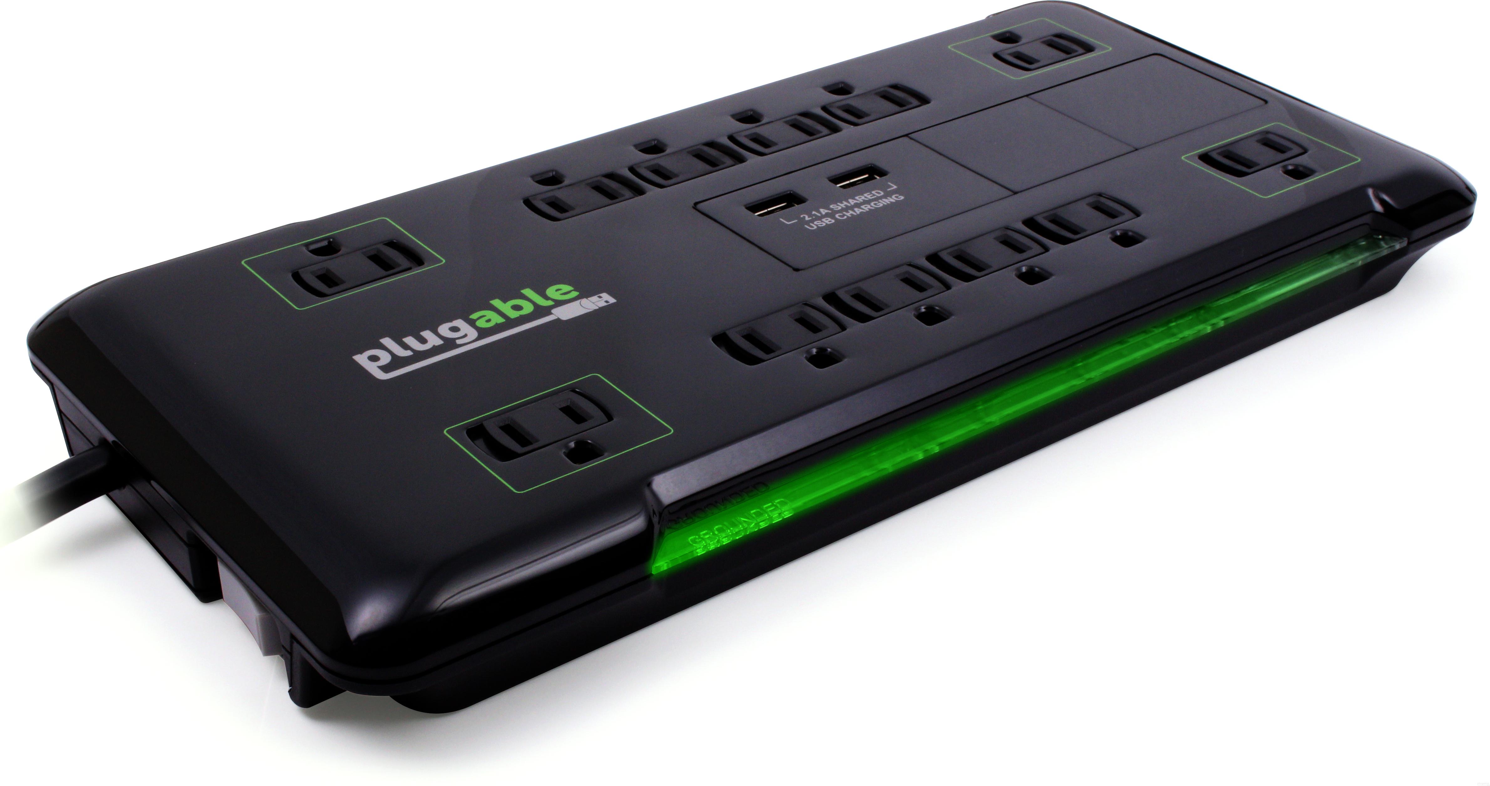 Plugable Surge Protector Power Strip with USB and 12 AC Outlets, Built