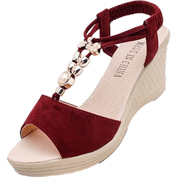 Amzcrzy Zapatos de mujer,Zapatos de mujer,Zapatillas de mujer, Sandalias romanas informales con cuña y cuentas para mujer Sandalias Mujer Zapatillas De Casa