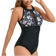 thumbnail image 5 of Women Floral One Piece Swimsuits High Neck Tummy-Control Sexy Mesh Bathing Suit Halter Cutout Ruched Swimwear White, S, 5 of 5