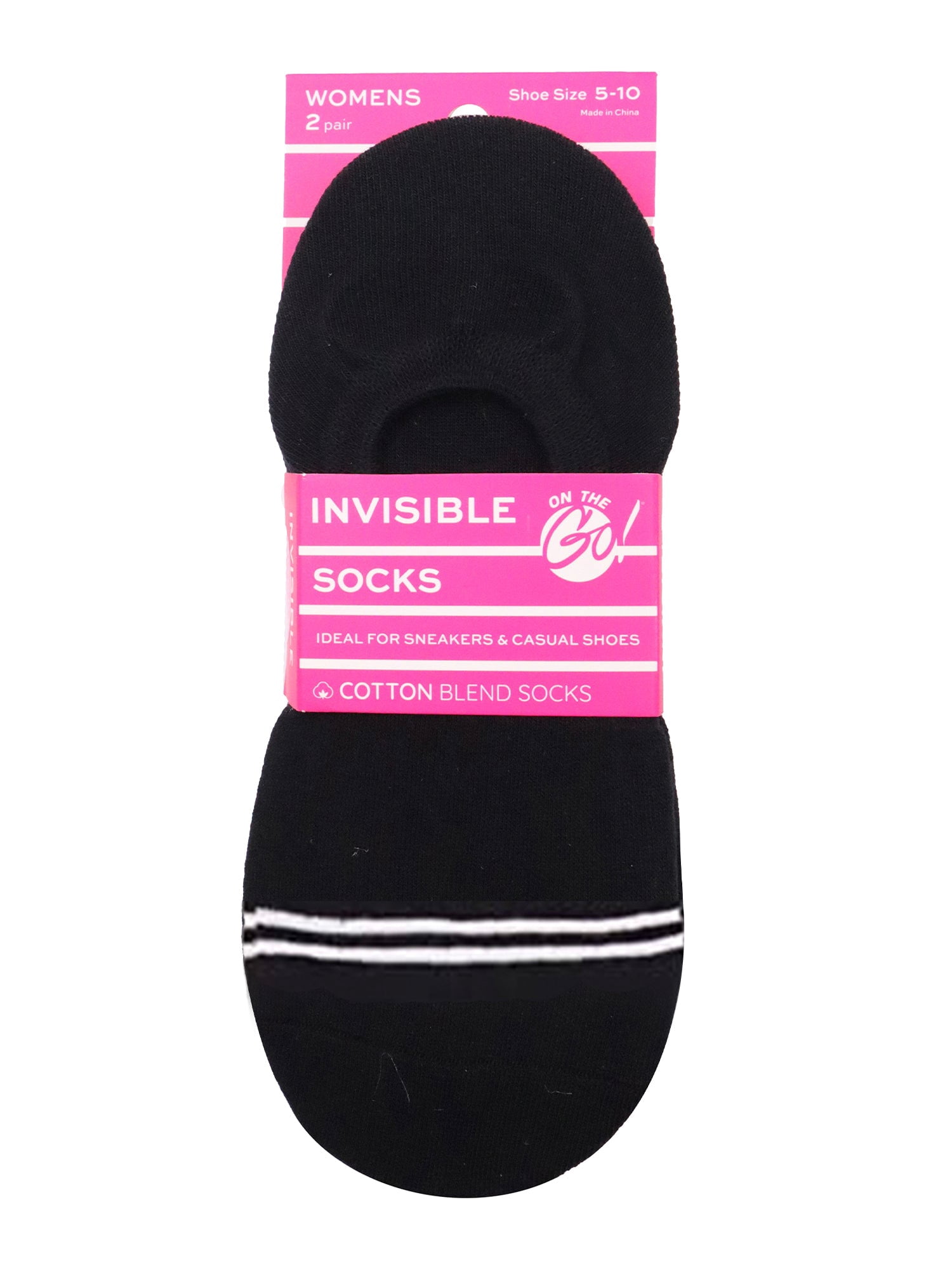 On the Go Women's Invisible Socks (Black White Stripes Toe)