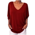 thumbnail image 2 of CEHVOM Women's Summer Fashion V-neck Bat 3/4 Sleeve Solid Color Tops, 2 of 6
