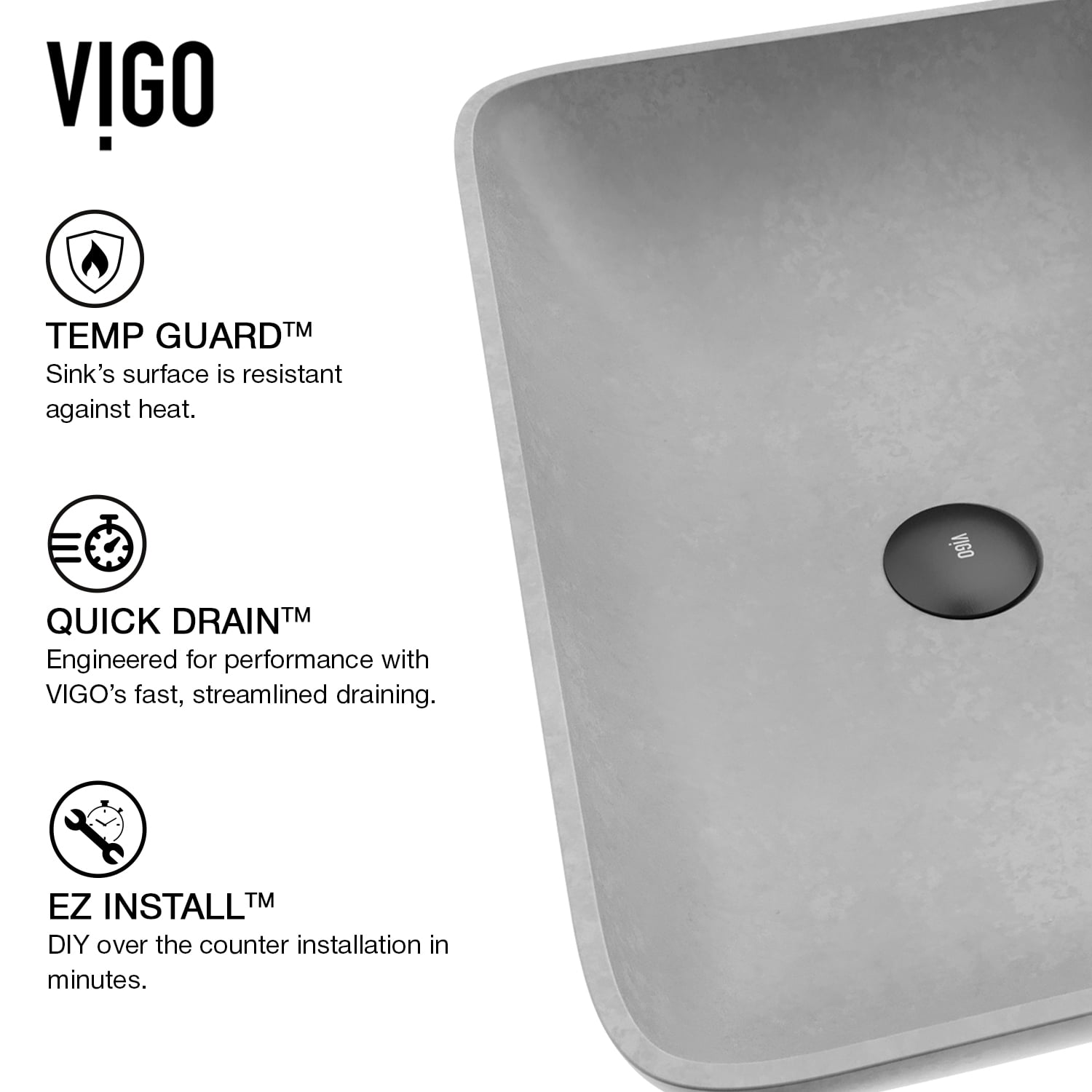 VIGO Lorca Gothic Gray Concreto Stone 22 in. L x 15 in. W x 5 in. H Rectangular Vessel Bathroom Sink