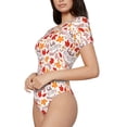 thumbnail image 2 of Haiem Hello Autumn Maple Leaf Women's Crew Neck Short Sleeve Bodysuit Tops Stretchy Slim Basic-X-Large, 2 of 8
