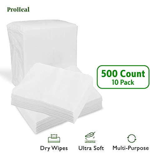 Disposable Dry Wipes, 500 Pack Ultra Soft NonMoistened Cleansing Cloths for Adults