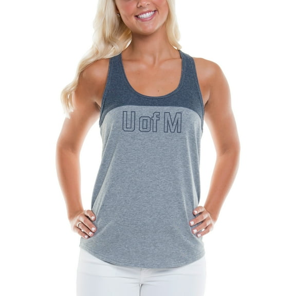 Women's Heathered Gray/Navy Michigan Wolverines Burnout Logo Tank Top