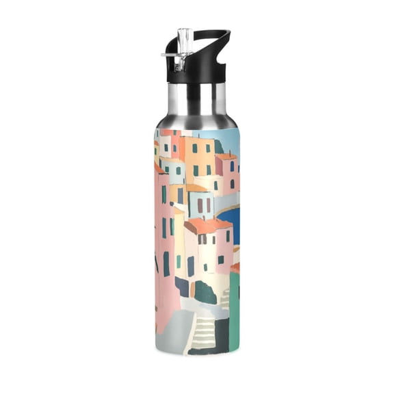 Yayeee 20oz Insulated Water Bottle Double Wall Stainless Steel with Flip Straw Lid, Art City