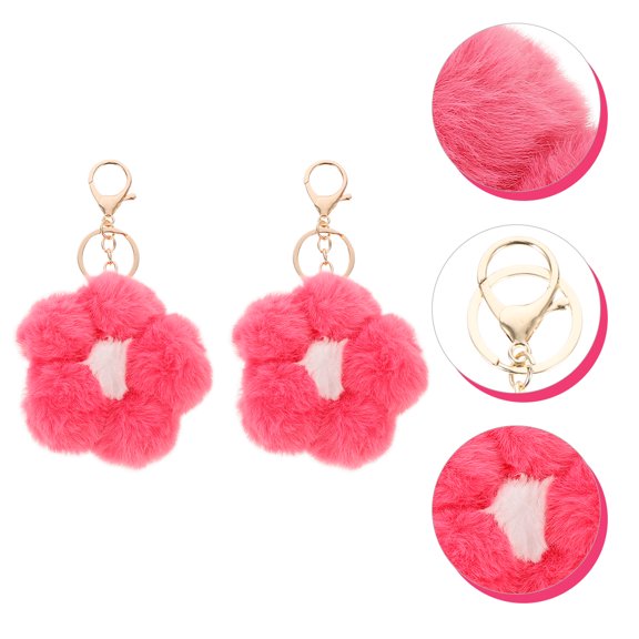STRANDCHIC 2Pcs Durable Red Fluffy Keychain Flower Model Bag Pendant Key Chain Decoration
