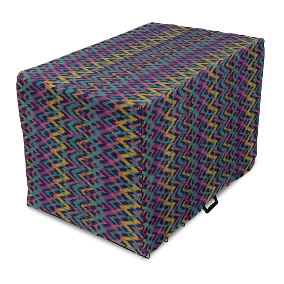 Tribal Dog Crate Cover, Folkloric Abstract Design of Traditional Colorful Zigzags Print, Easy to Use Pet Kennel Cover Small Dogs Puppies Kittens, 7 Sizes, Multicolor, by Ambesonne