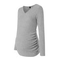 thumbnail image 6 of Splozh Maternity Long Sleeve Tops Women's Maternity Shirts Ribbed Long Sleeve Pregnancy Tops V Neck Knit Side Ruched Pregnant Clothes Sweater Grey,XS, 6 of 9