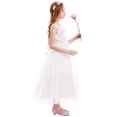 thumbnail image 5 of IDOPIP Little Big Girl Flower Tulle Bridesmaid Dress Princess Pageant Birthday Party Wedding Formal Floor Long Dance Evening Vintage Lace Maxi Gown 9-10 Years White, 5 of 7