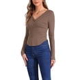 thumbnail image 1 of CAMISAS HENLEY DE RIBETE AJUSTADO CON BOTÓN EN V DE INSPIRE CHIC PARA MUJER XL COLOR MARRÓN, 1 of 6