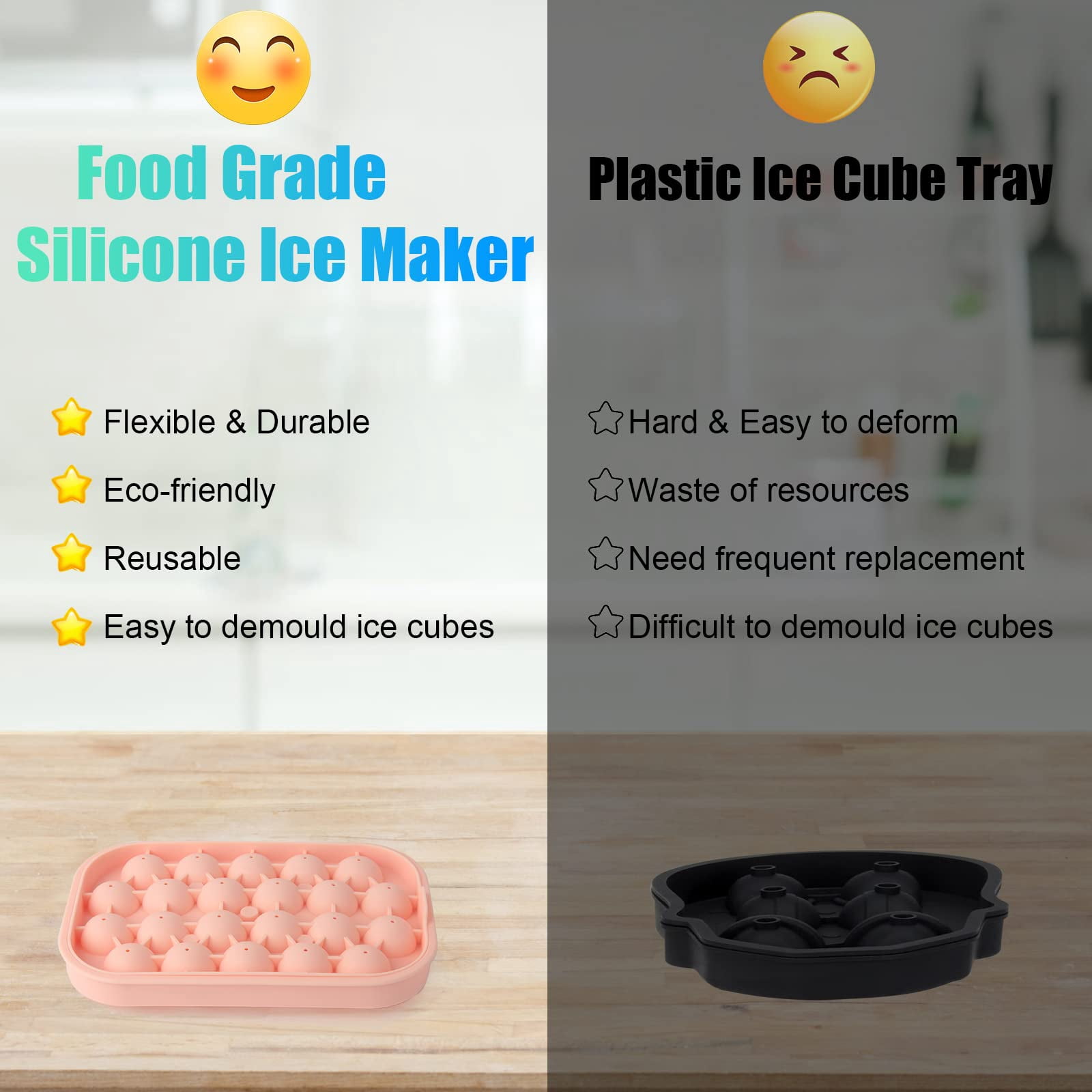 Ice Cube Tray  2 Pack Flexible Silicone 22 Balls Maker With Lid Bpa Free Easy-release Trays For Freezer Diy Homemade Round Cubes Coffee