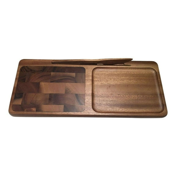 Kalmar Home 364 End Grain Inlay Wooden Cheeseboard with Acacia Wood Knife, Brown