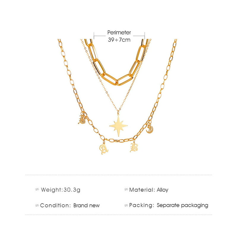 Necklaces for Women New Retro Multi-Layer Star Babd Letter Clavicle Chain  Necklace Gift Gothic Necklaces for Women Alloy 