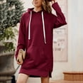 thumbnail image 2 of Women Oversized Hoodie Dress Pullover Winter Kangaroo Pocket Long Sweatshirt Solid Casual Side Split Hoody Tops, 2 of 5