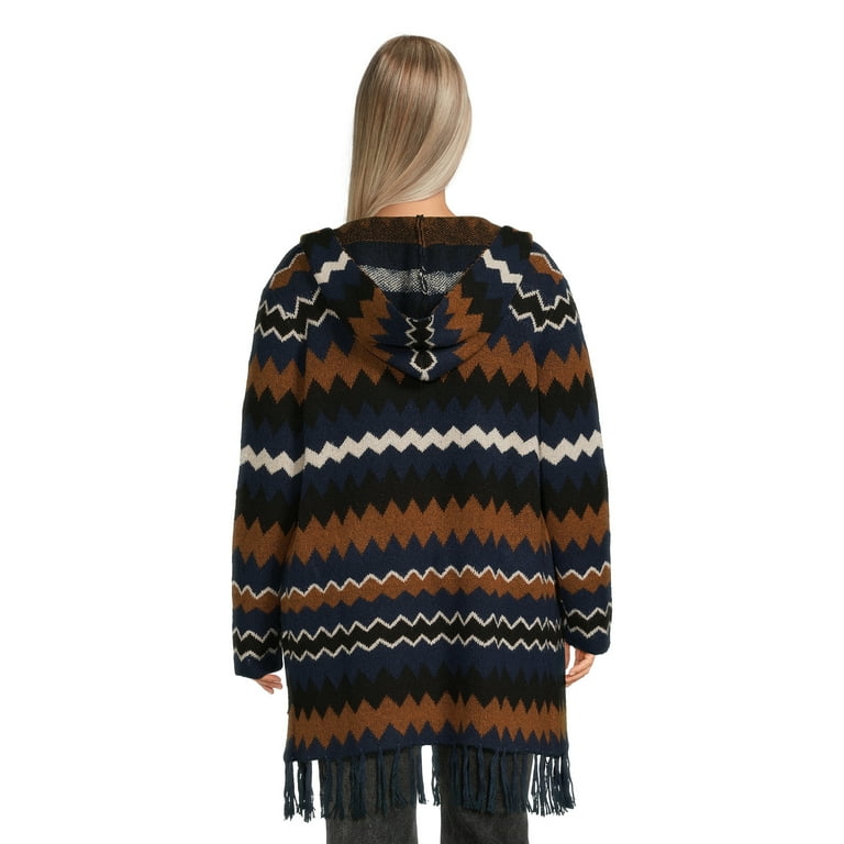 Absolutely Famous Women s Plus Jacquard Fringe Cardigan Sweater
