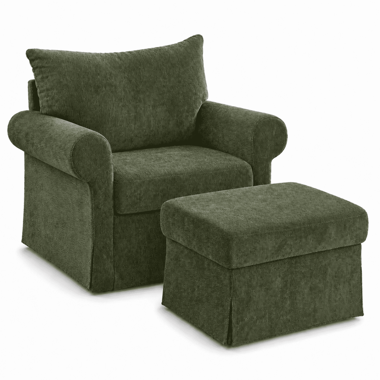 Aukfa 37.5" Oversized Chenille Accent Chair with Ottoman, Upholstered Armchair with Footrest for Living Room,Green