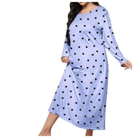Diufon Nightgowns for Women Spring Plus Size Long Sleeve Crewneck Nightdress Valentine's Day Printed Sleepwear
