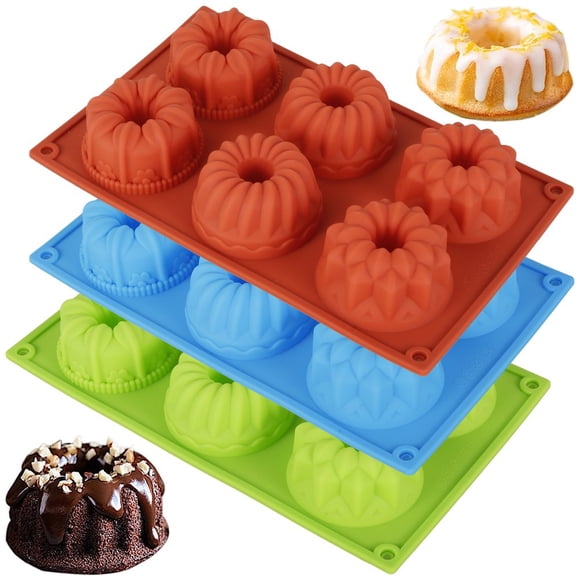 3Pcs Silicone Donut Mold Heat Resistant Doughnut Pan 3 Shapes 6Reusable Bread Baking Mold Easy to Release Doughnuts Baking Pans Dishwasher Safe Donut Mold for Cakes Bread Jelly Chocolate