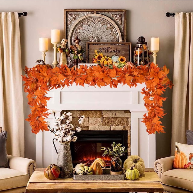 Guirnalda de Hojas de Arce Artificiales para Halloween (180 Cm) | Decoración Colgante para Festivales de Otoño | Enredaderas Sintéticas Realistas de Color Naranja y Rojo | Decoración Rústica Flexible
