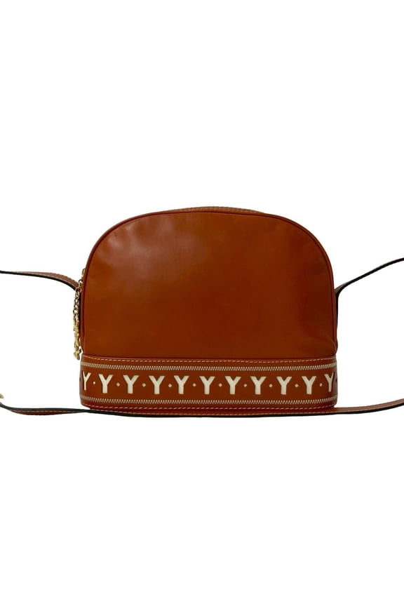 Pre-Owned YVES SAINT LAURENT YSL Logo Cutout Leather Shoulder Bag Orange Brown 50343 (Good)