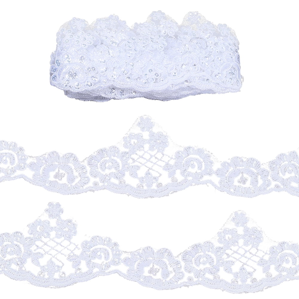 1 Set 5.2 Yards Flower Polyester Lace Trim Ribbon for Sewing Crafts Wedding Decoration White 2-3/4 inch(70mm)