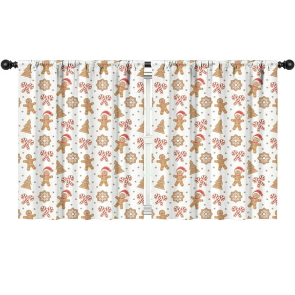 Blackout Kids Curtains,White Christmas Gingerbread Man Pattern Childrens Insulated Curtains Set Of 2,Bedroom Essentials,Toddler Room Decor 52"x63"
