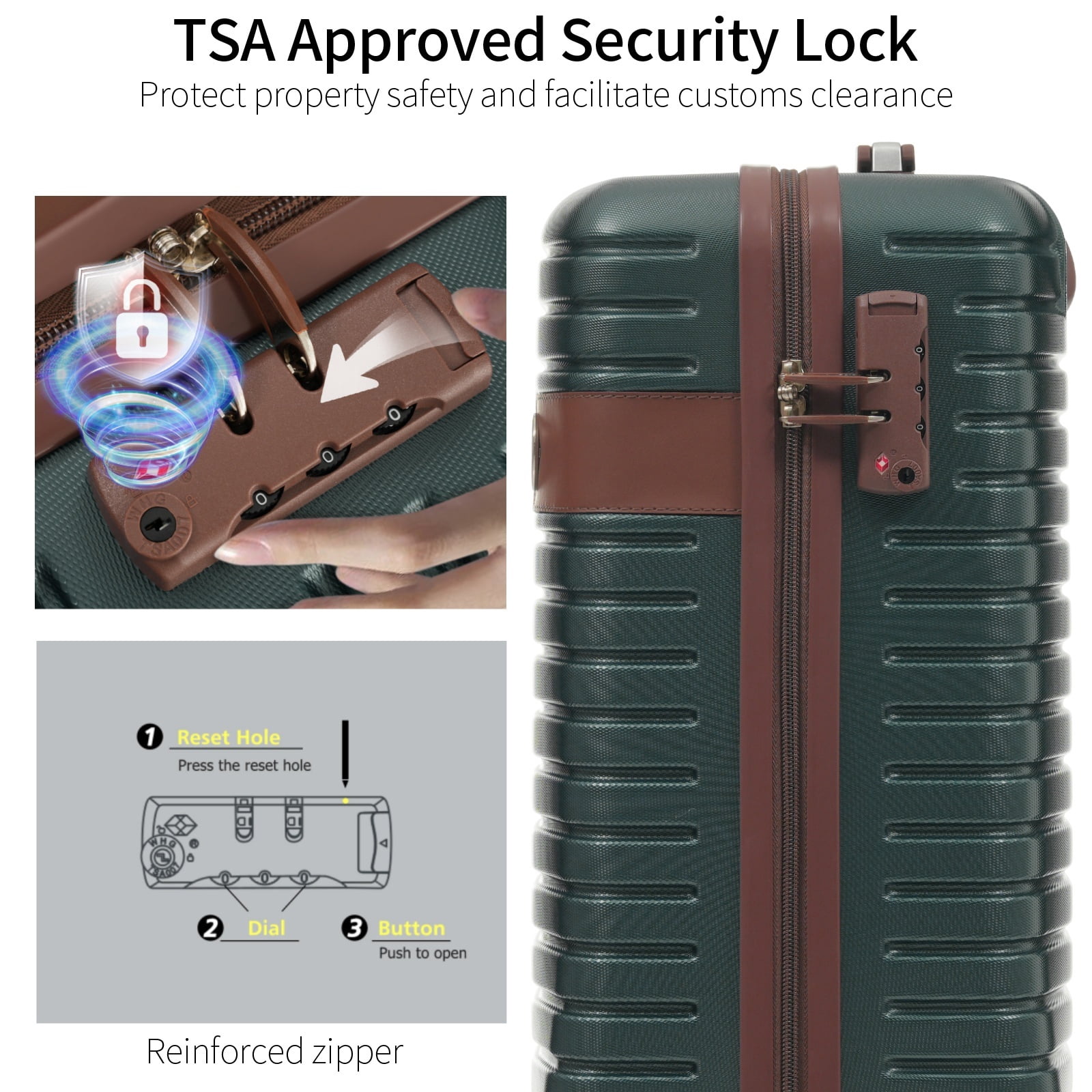 EUROCO 3 Piece Luggage Set, 20" Carry-on Suitcase with TSA Lock and Spinner Wheels, Lightweight Hardshell ABS Suitcase Set for Men Women,Green