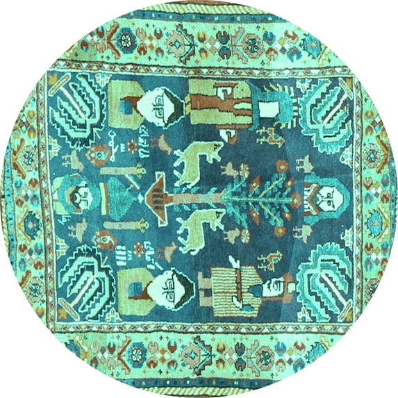 Ahgly Company Indoor Round Animal Turquoise Blue Traditional Area Rugs, 6' Round
