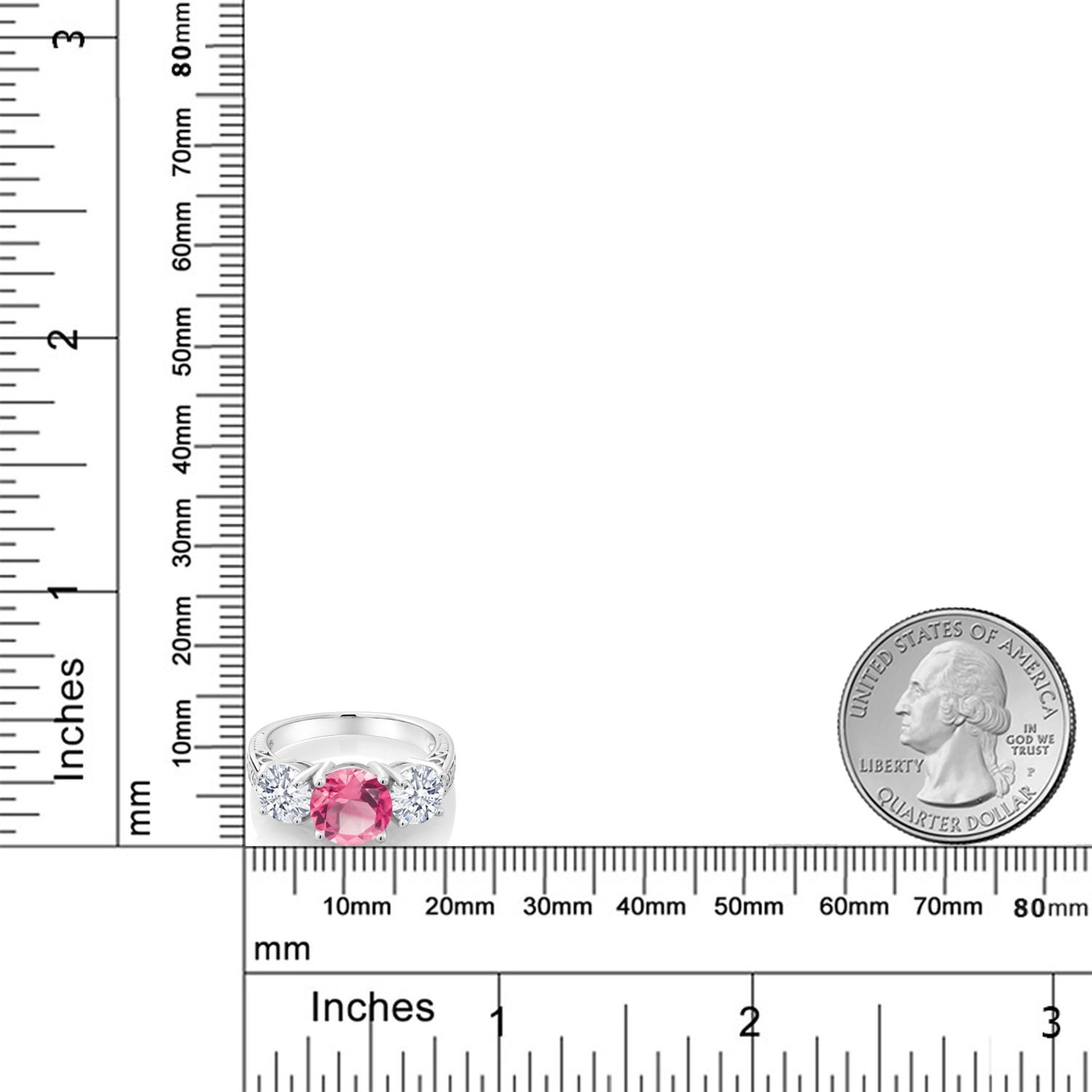 Gem Stone King 5.00 Cttw Pink Mystic Topaz 3-Stone Engagement Ring for Women | 925 Sterling Silver | Round 8MM and 6MM | Three Stone Wedding Engagement Anniversary Promise Ring for Women | Size 5