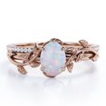 thumbnail image 1 of JeenMata Anillo de Bodas con Diseño de Hoja de Moissanita y Ópalo Arcoíris Ovalado de 1,5 Quilates Engastado en Oro Rosa de 18 K sobre Plata, 1 of 6