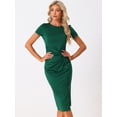 thumbnail image 4 of Unique Bargains Twist Front Dress for Women's Round Neck Short Sleeve Split Sheath Dresses XL Green, 4 of 6
