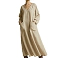 thumbnail image 2 of Bixock Summer Casual Dresses for Women Solid Color Collar Long Sleeve Maxi Dress Side Pocket Plus Size Dress Loose Ankle Length Loungewear Shirt Beach Vacation Dresses, 2 of 4