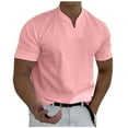 thumbnail image 2 of Cuoff Men's casual solid color V-neck gentleman's business short-sleeved fitness T-shirt Pink 3X, 2 of 5