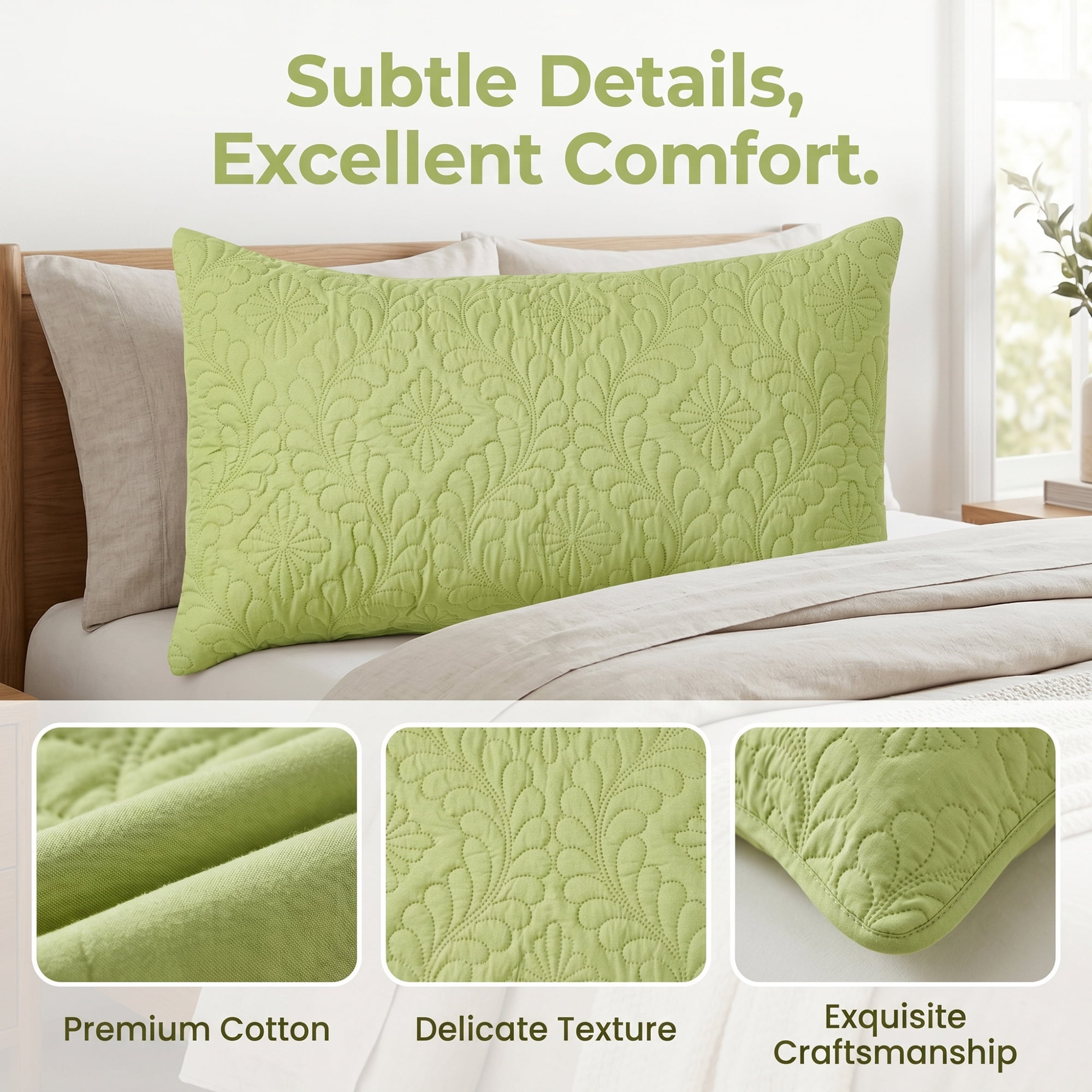 Unique Bargains Pillow Protectors with Envelope Standard Breathable Cotton Covers Green B
