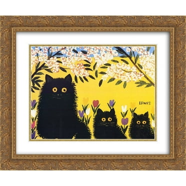FrameToWall - Three Black Cats 2x Matted 22x18 Gold Ornate Framed Art Print by Maud Lewis