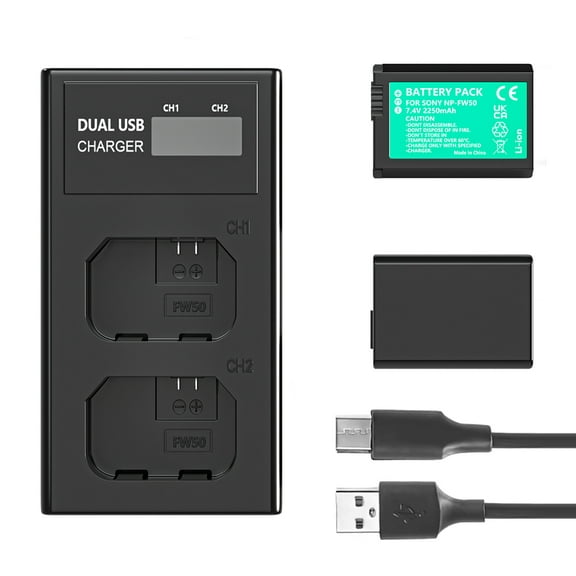 NP-FW50 Camera Battery Charger Set Compatible with Sony ZV-E10, A7, A7R, A7RII, A7II, A7SII, A7S, a6300, a6400, a6500, RX10 Series