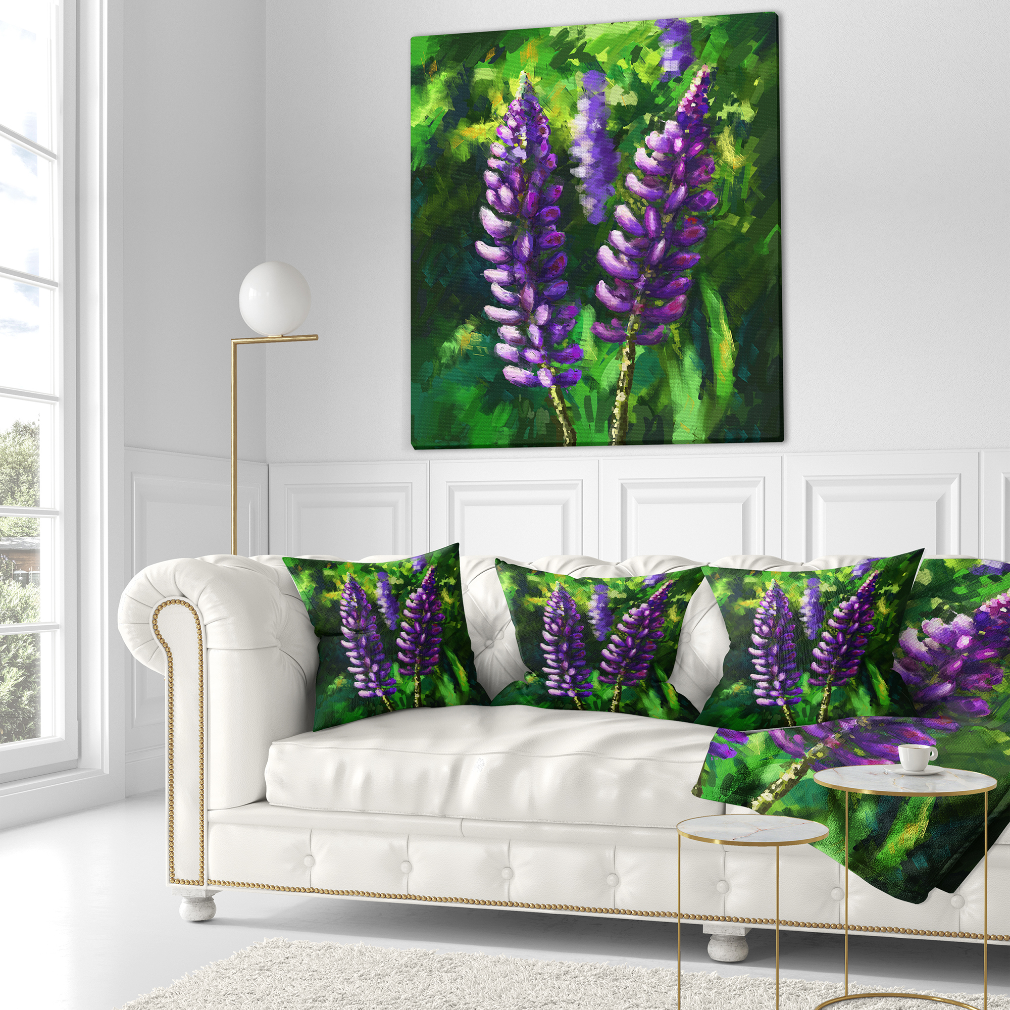 Designart Lupin Flowers - Floral Throw Pillow - 18x18