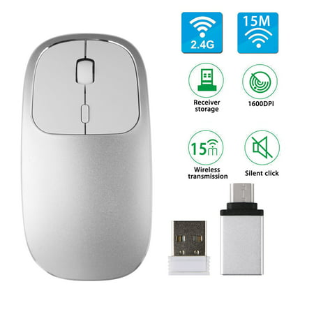 EEEKit Rechargeable Wireless Mouse, 2.4G Slim Mute Silent Click Noiseless USB Optical Mice for Macbook Windows 2000/ 2003/ ME/ XP/ Vista/ Win7/ 8/ 10/ MAC OS/ Linux Laptop