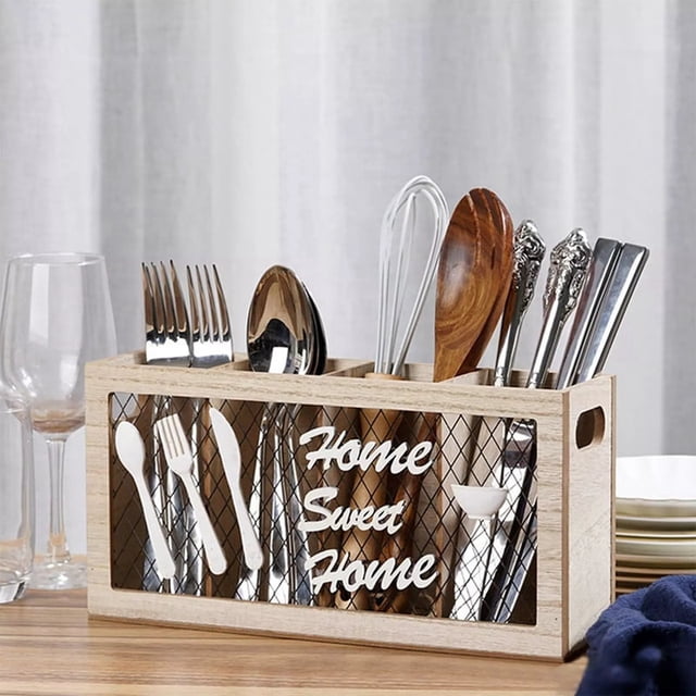 Soporte de madera para utensilios de cocina, organizador de cubiertos para tenedores y cucharas para cocina y hogar B