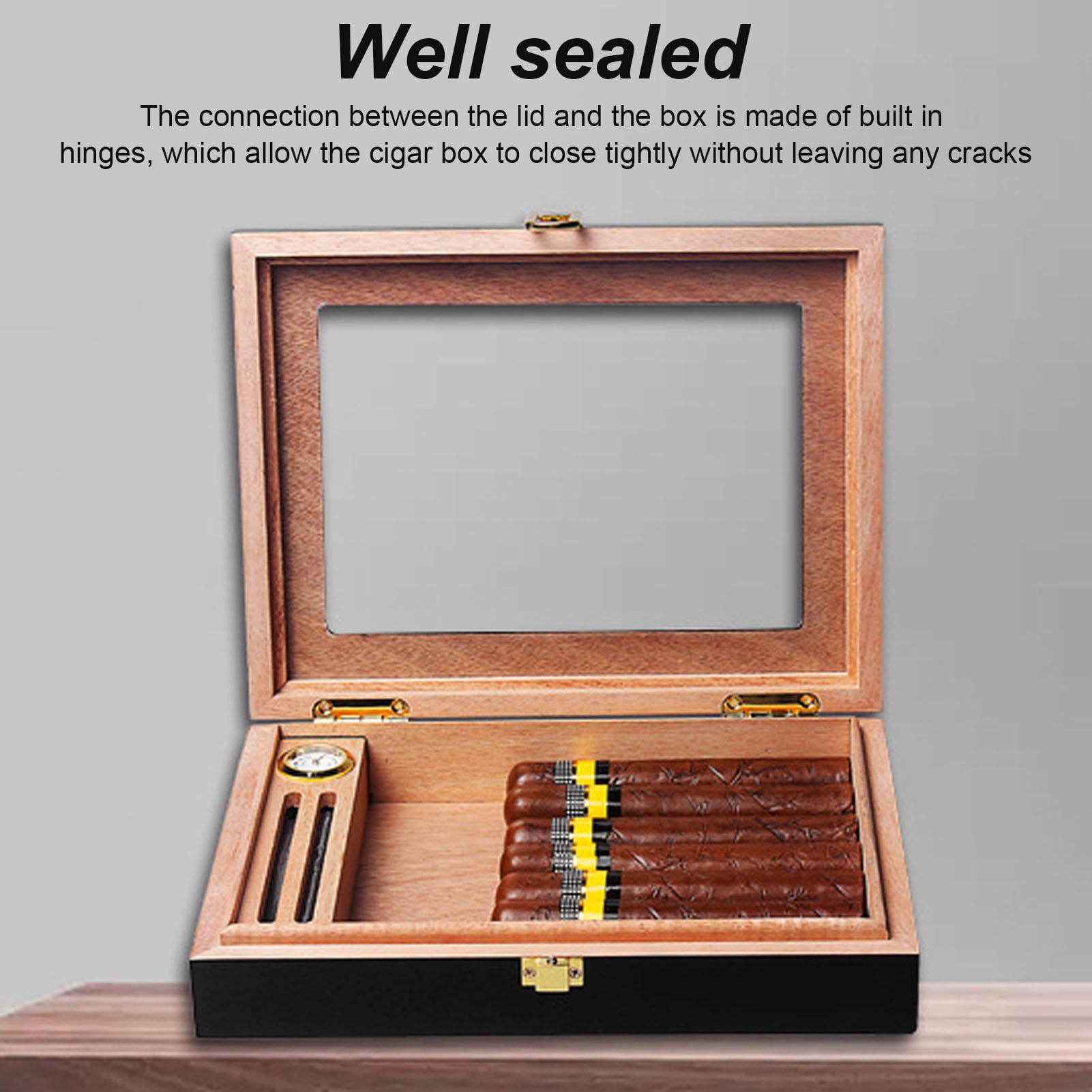 LAZIOEGR 20‑Cigar Mini Humidor Box with Transparent Acrylic Window, Built‑In Hygrometer, Humidifier, Scratch‑Resistant Felt Lining, Portable Gift Box