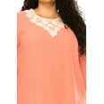 thumbnail image 5 of Women's Plus size Solid 3/4 Sleeve Blouse with Puff Sleeves and Lace and Pearl Accent, 5 of 5