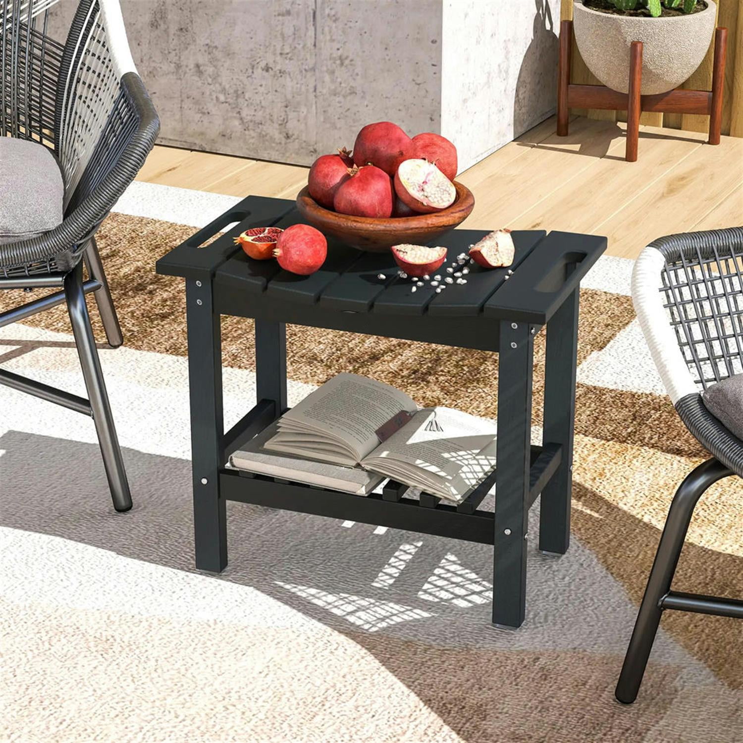 Demi Bonn 20" HDPE Shower Bench, Waterproof Stool with Handle, Storage Shelf, Non-Slip Pads, Indoor/Outdoor for Bathroom, Black