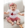 thumbnail image 6 of BemeyourBBs Baby Girl First Birthday Bee Ladybug Outfit One Years Old 1st Birthday Clothes Puff Short Sleeve Romper Plaid Ruffled Shorts and Headband 3 Pcs Set, 6 of 9