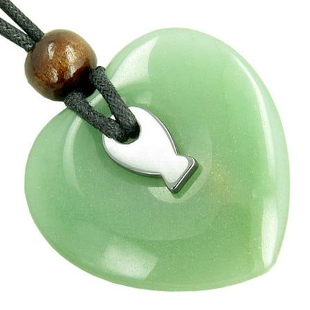 Green Rutilated Quartz Necklace - Double Lucky Fortune Fish Hematite Quartz Green Quartz Heart Pendant Necklace