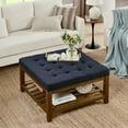 thumbnail image 2 of Upholstered Coffee Table Tufted Linen Large Square Ottoman with Beech Wood Shelf and Frame, Oversized Footrest Ottoman for Living Room, Navy Blue, 2 of 6