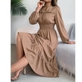 thumbnail image 4 of Ruimatai Women's Casual Long Sleeve Round Neck Ruffles Dress Solid Color Polyester Comfortable Stylish Daily Wear Party Wedding Work Outfit, 4 of 8