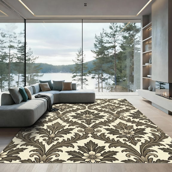 ODIKA 4'x6' Machine Washable Non-Slip Area Rug, Traditional Cream High Traffic Rug, Beige, 1267068