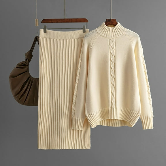 Women's Sweater Two Piece Knitted Collar Autumn And Winter Loose Women Lazy Fashion Suit plus Size Formal with Jacket plus Size Gown with Jacket Skirt Suit for Women Long Dress Formal Winter Dress