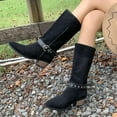 thumbnail image 3 of Mid Calf Cowboy Riding Boots for Women 2025 Vintage Suede Buckles Western Cowgirl Knee High Boots Black Size 8.5, 3 of 7